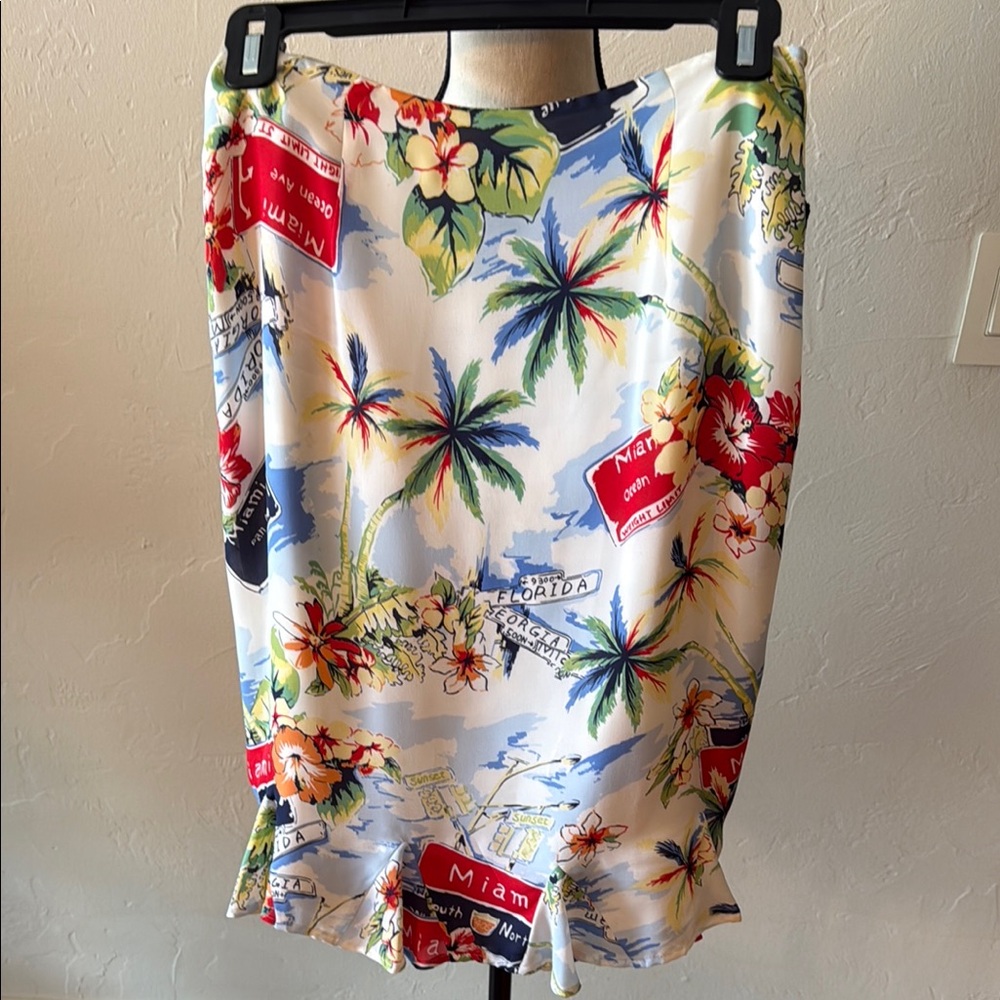 Tropical Print Skirt with Palm Trees and Flowers